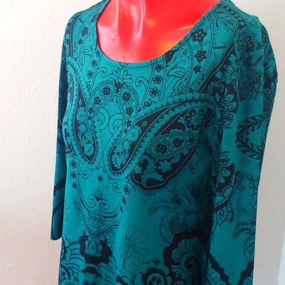 Blue Mood Petite Med Women's Stretch Green Paisley Top - Picture 4 of 12